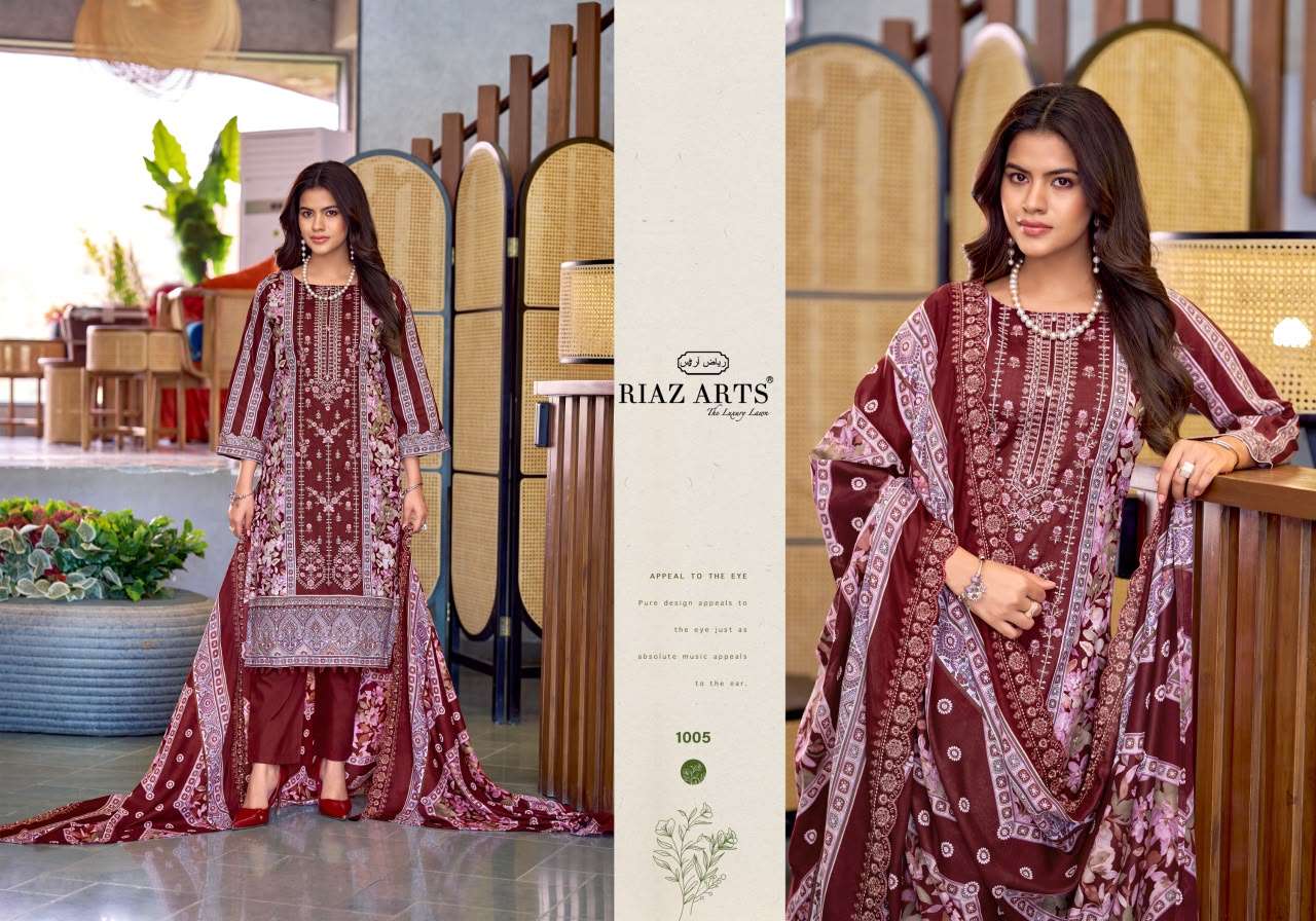 RIAZ ARTS ZEENAT TOP & DUP WORK LAWN COTTON SALWAR KAMEEZ CATALOGUE RESELLER GUJARAT 